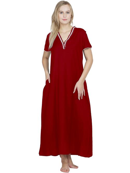 v-neck solid nighty - 20033660 - Very Small Image - 1