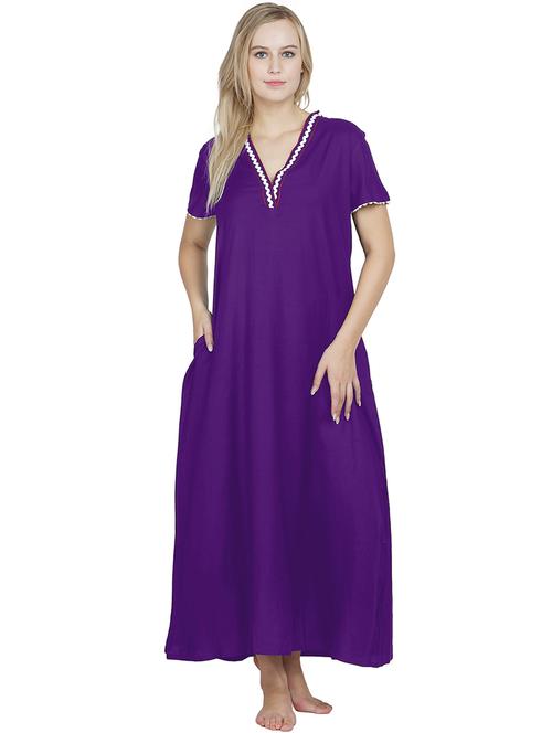 v-neck solid nighty - 20033662 - Very Small Image - 1