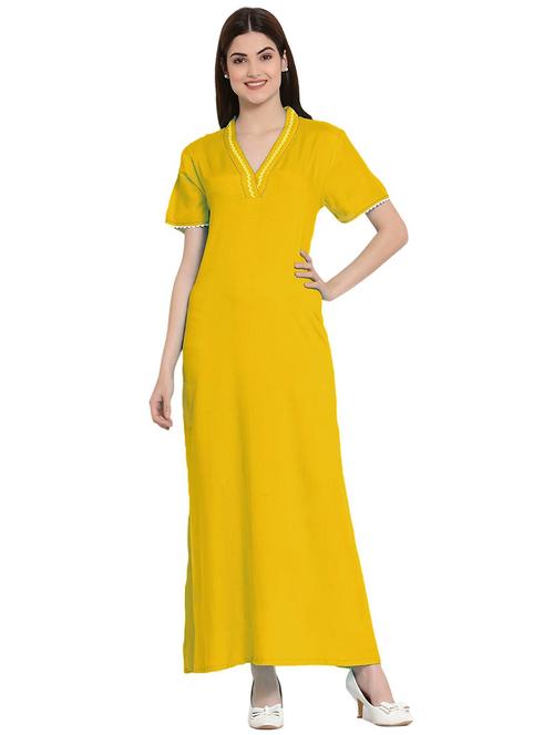 v-neck solid nighty - 20033667 - Very Small Image - 1