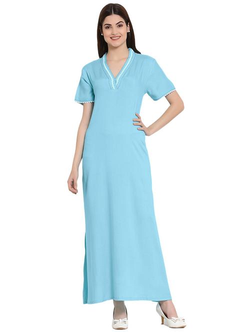 v-neck solid nighty - 20033668 - Very Small Image - 1