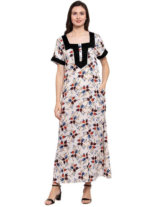square neck printed nighty - 20033703 - Very Small Image - 1