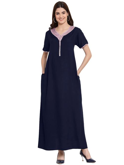 v-neck solid nighty - 20033723 - Very Small Image - 1