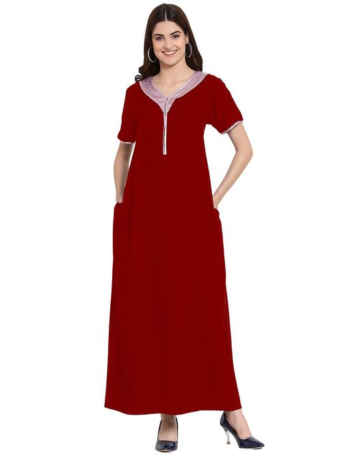 v-neck solid nighty - 20033725 - Very Small Image - 1