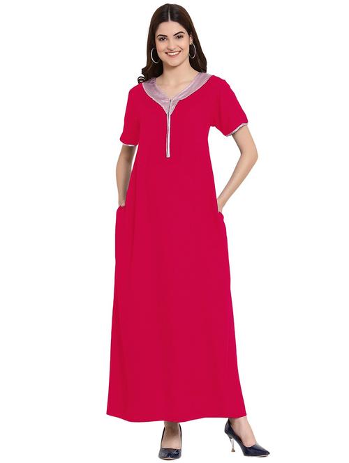 v-neck solid nighty - 20033730 - Very Small Image - 1