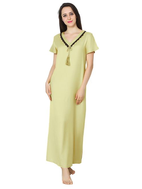 v neck solids nighty - 20033817 - Very Small Image - 1