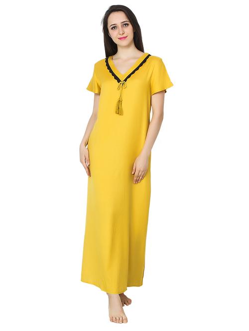 v neck solids nighty - 20033819 - Very Small Image - 1