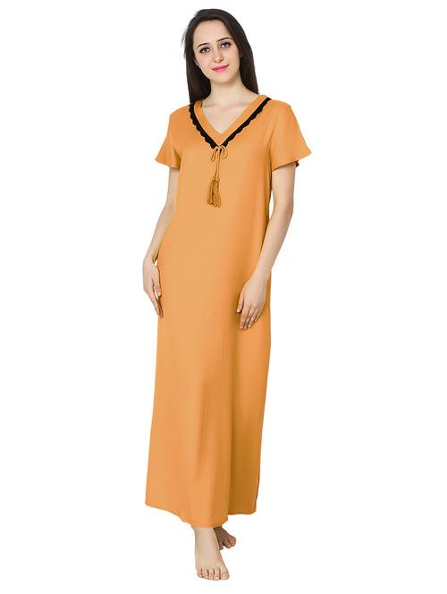v neck solids nighty - 20033822 - Very Small Image - 1