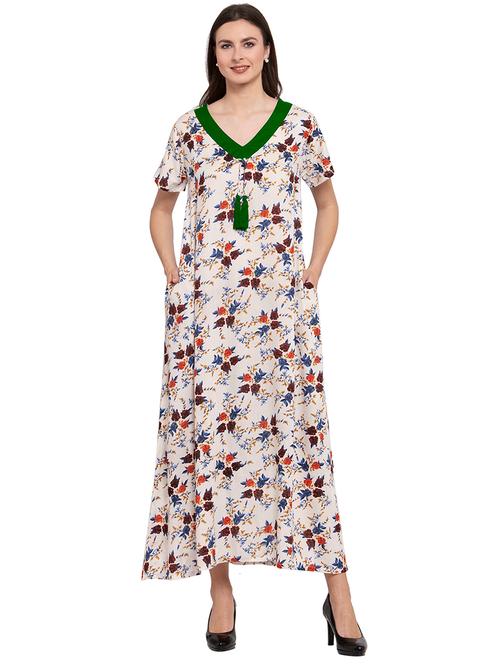 v neck florals printed nighty - 20033835 - Very Small Image - 1