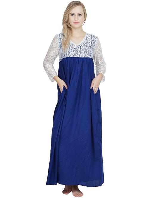 v neck solids nighty - 20033868 - Very Small Image - 1