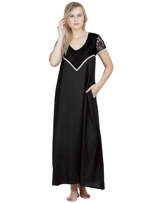 v neck solids nighty - 20033885 - Very Small Image - 1