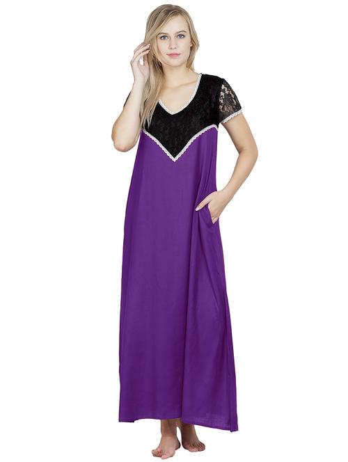 v neck solids nighty - 20033890 - Very Small Image - 1