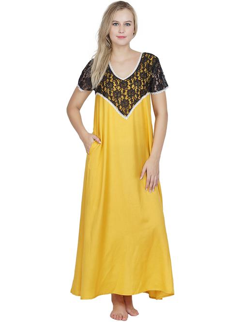 v neck solids nighty - 20033898 - Very Small Image - 1