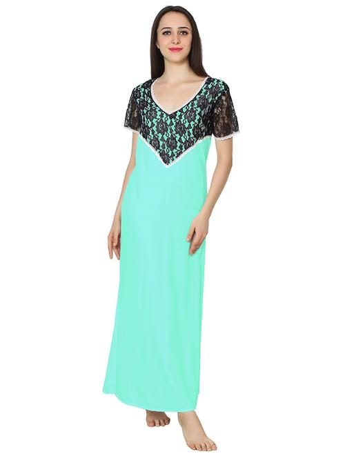 v neck solids nighty - 20033901 - Very Small Image - 1