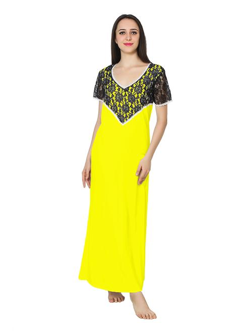 v neck solids nighty - 20033904 - Very Small Image - 1