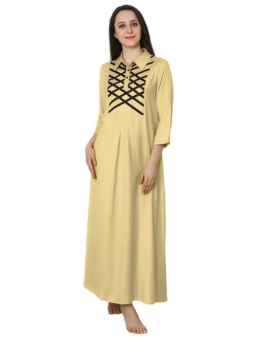 beige detailed shirt collar nighty  - 20033974 - Very Small Image - 1