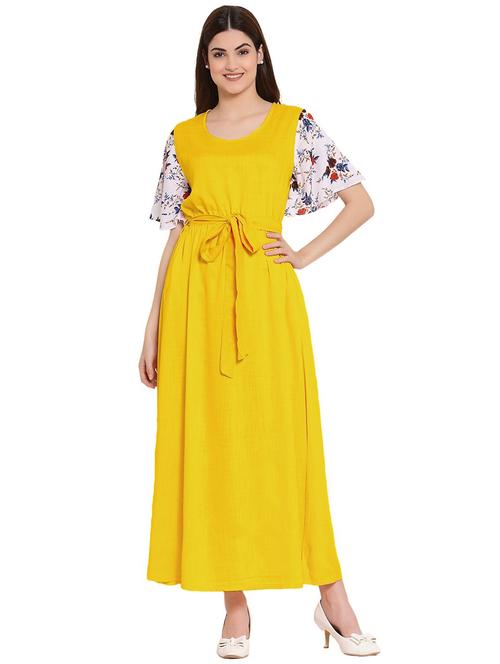 yellow printed sleeves nighty  - 20034009 - Very Small Image - 1