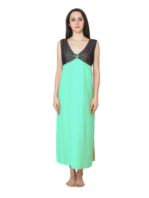 v-neck solid sleeveless nighty - 20034107 - Very Small Image - 1