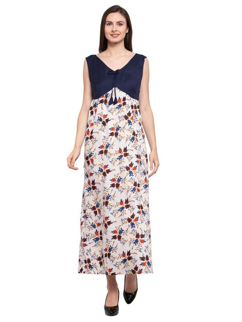 v-neck printed nighty  - 20034276 - Very Small Image - 1