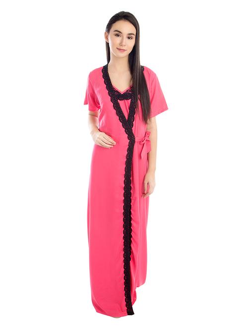 lace detailed v-neck solid nighty - 20034337 - Very Small Image - 1