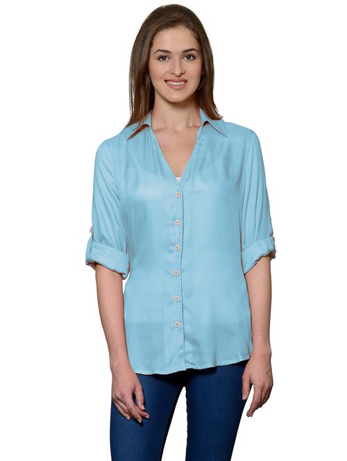 light blue cotton blend regular shirt - 20034442 - Very Small Image - 1