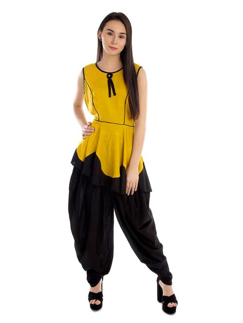 yellow cotton blend peplum top - 20034982 - Very Small Image - 1