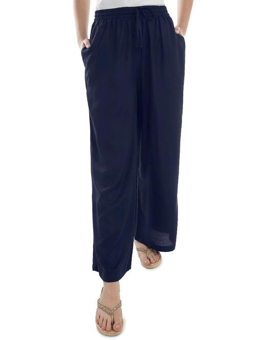 dark blue cotton blend palazzos - 20035723 - Very Small Image - 1