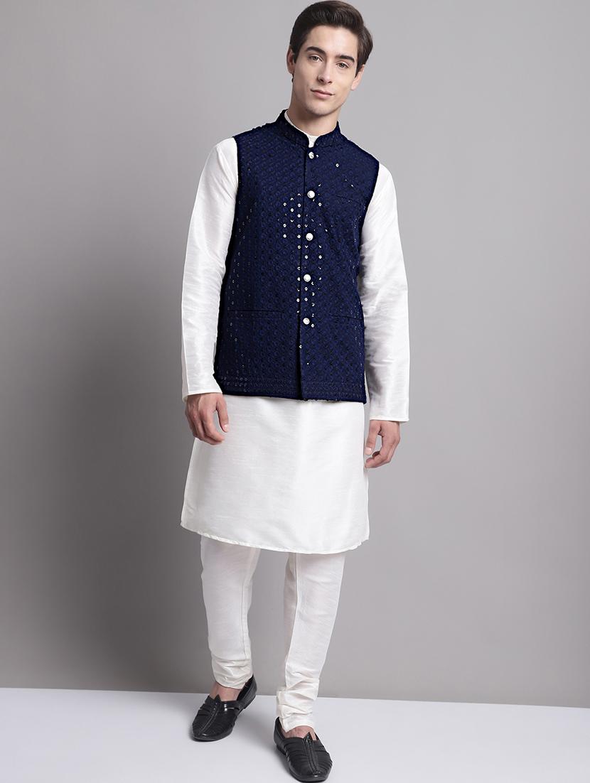 navy blue rayon nehru jacket - 20038923 - Zoom Image - 3