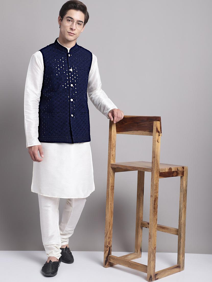 navy blue rayon nehru jacket - 20038923 - Standard Image - 4
