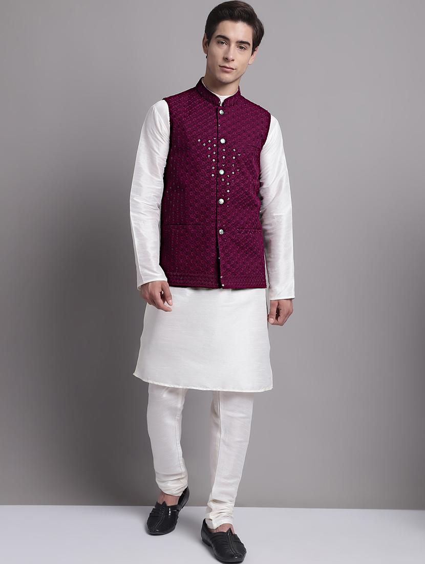 purple rayon nehru jacket - 20038926 - Zoom Image - 3