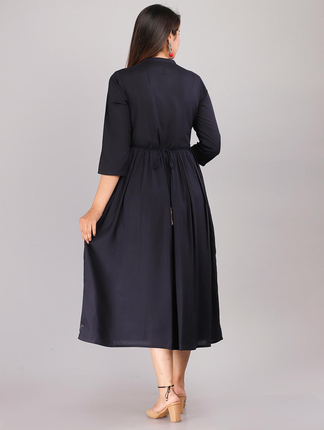 mandarin neck solid flared ethnic dress - 20039001 - Standard Image - 2
