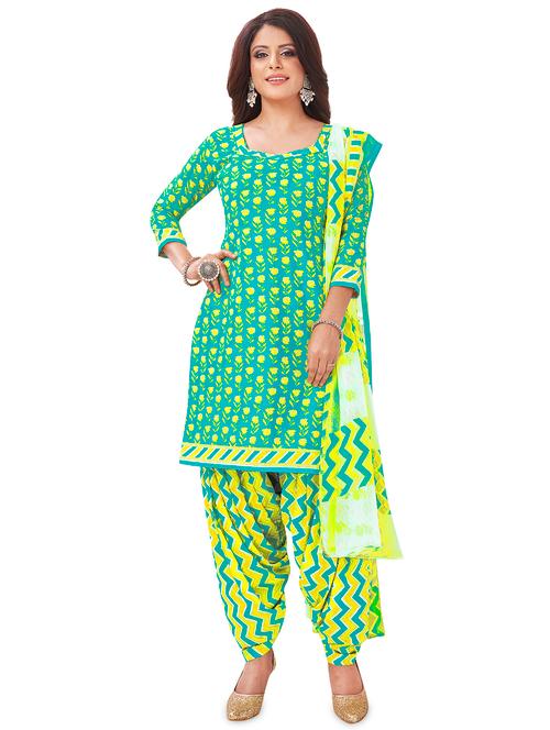 printed unstitched patiyala suit set - 20039205 - Very Small Image - 1