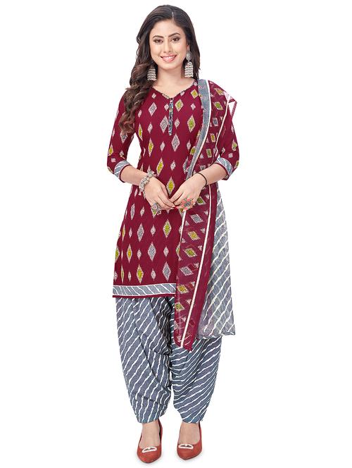 printed unstitched patiyala suit set - 20039213 - Very Small Image - 1