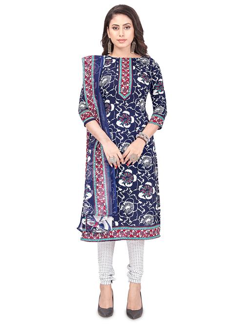printed unstitched churidaar suit set - 20039215 - Very Small Image - 1