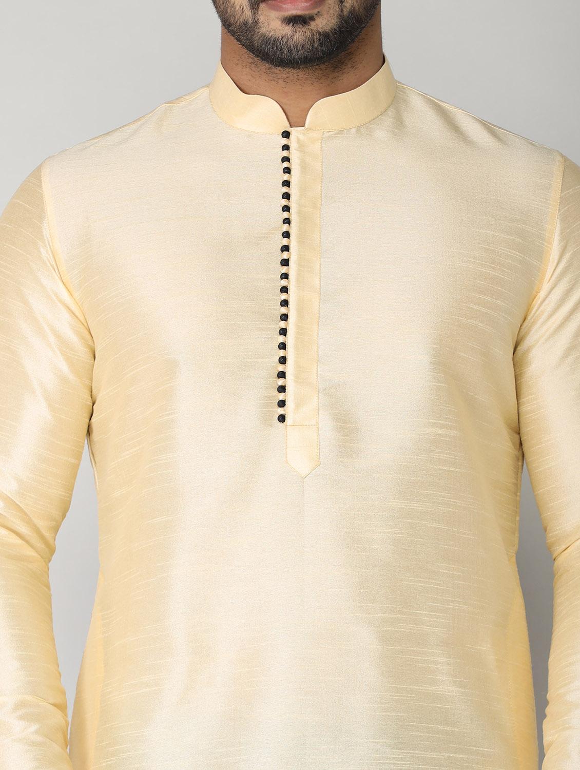 beige solid mandarin neck long sleeves kurta - 20040302 - Standard Image - 4