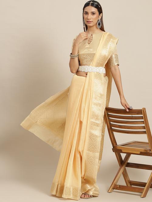 women's bordered cream colored saree - 20045930 - Very Small Image - 1