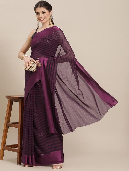 women's stripes purple colored saree with blouse - 20045934 - Very Small Image - 1