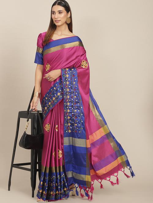 women's floral magenta colored saree with blouse - 20045945 - Very Small Image - 1