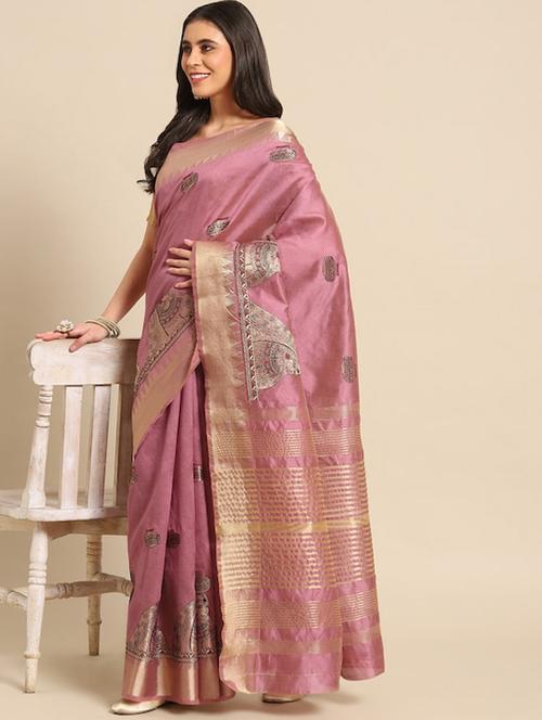 mauve embroidered woven saree with blouse - 20045958 - Very Small Image - 1