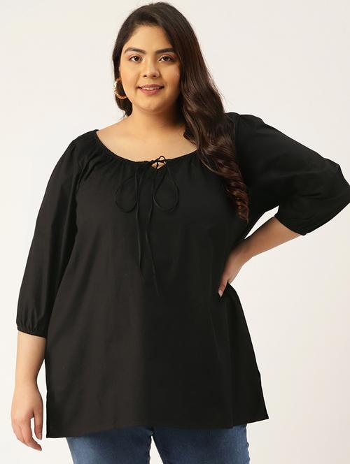 women's straight tie-up neck top - 20047715 - Very Small Image - 1