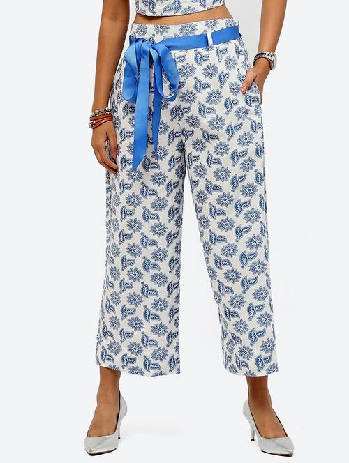 wome white printed wide leg trousers - 20047745 - Very Small Image - 1