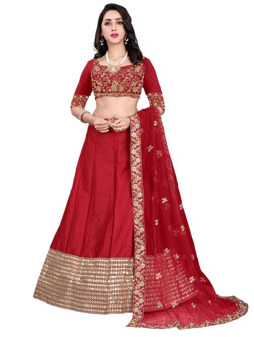 red self design unstitched lehenga - 20054103 - Very Small Image - 1