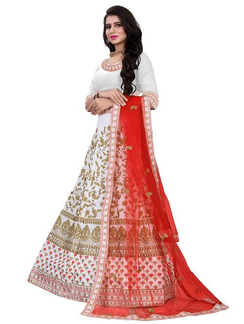 white self design unstitched lehenga - 20054127 - Very Small Image - 1