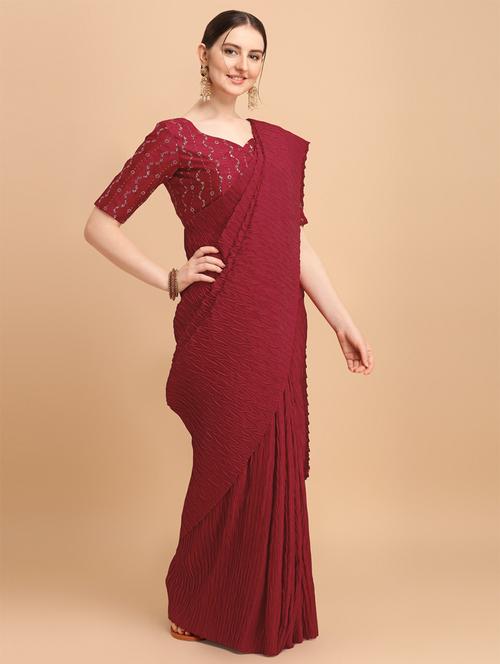 self design solid saree with blouse - 20054526 - Very Small Image - 1