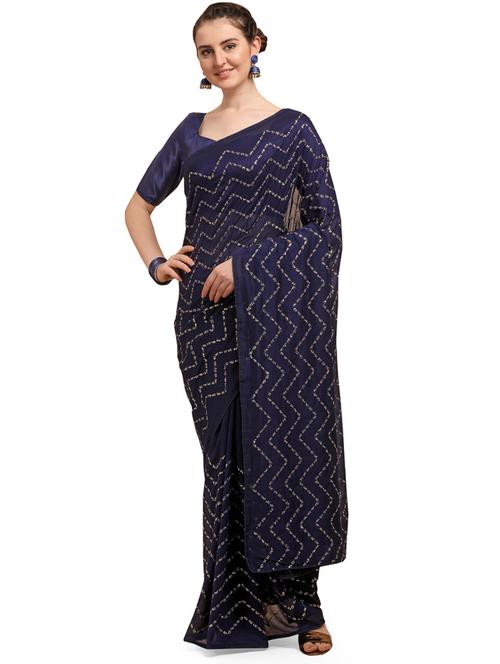 striped embroidered saree with blouse - 20054722 - Very Small Image - 1