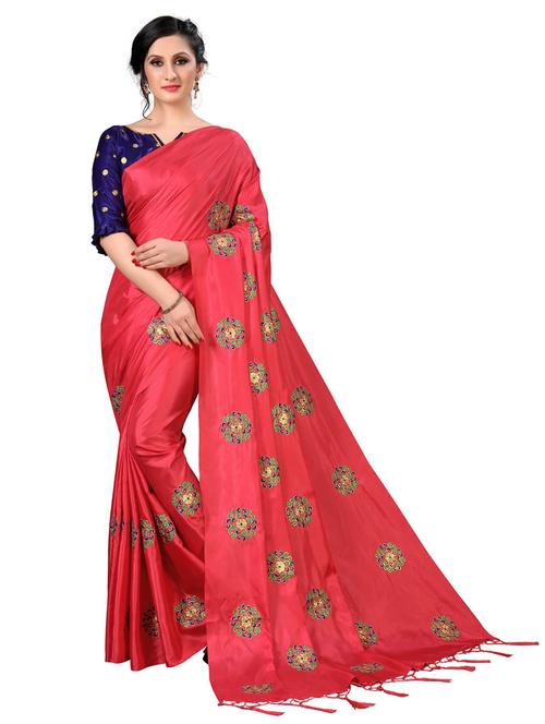 coral embroidered saree with blouse - 20054777 - Very Small Image - 1