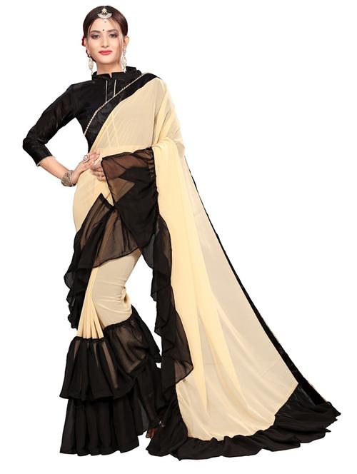 cream bordered saree - 20054846 - Very Small Image - 1