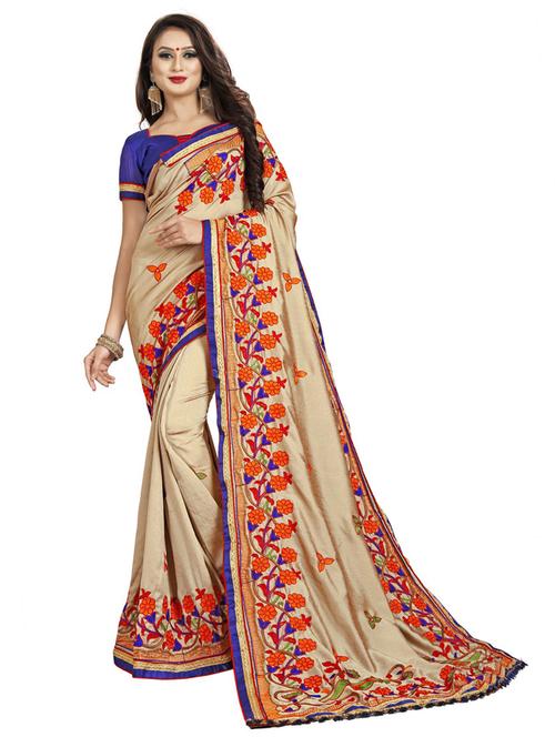 beige embroidered saree - 20054874 - Very Small Image - 1