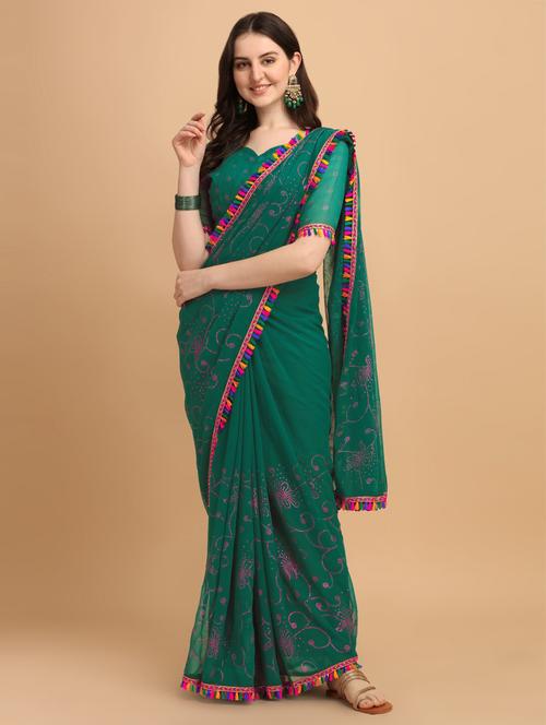dark green bordered saree - 20054972 - Very Small Image - 1