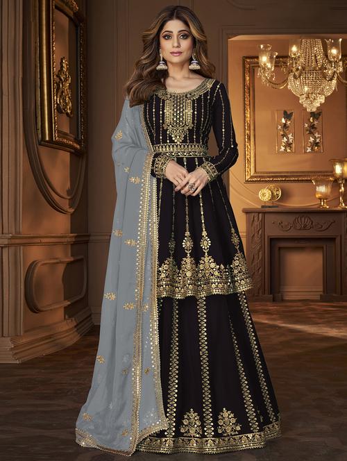 embroidered semi-stitched suit set - 20055590 - Very Small Image - 1