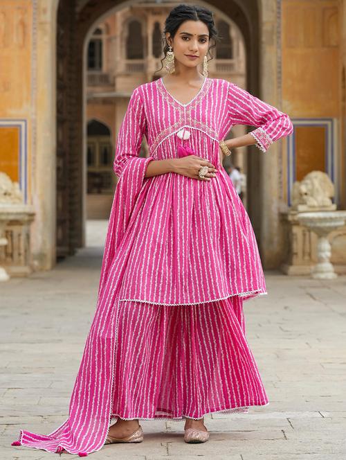 v neck kurta sharara set with dupatta - 20056195 - Very Small Image - 1